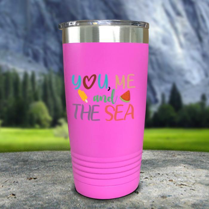 You Me and The Sea Color Printed Tumblers Tumbler ZLAZER 20oz Tumbler Pink 