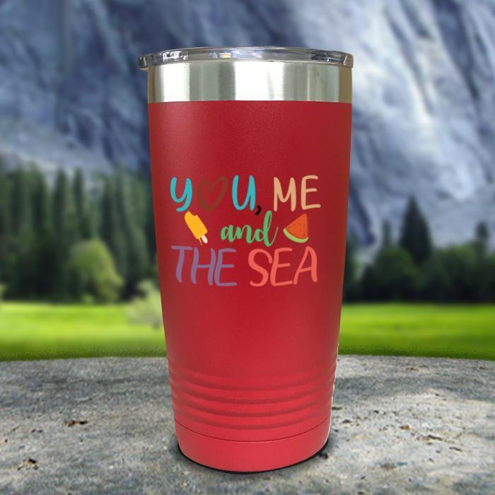 You Me and The Sea Color Printed Tumblers Tumbler ZLAZER 20oz Tumbler Red 