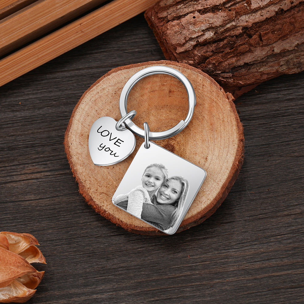 Engraved Stainless Steel Calendar Photo Keychain