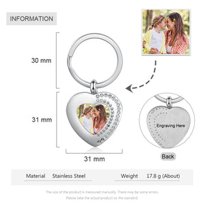 Personalized Photo Stainless Steel Heart Keychain
