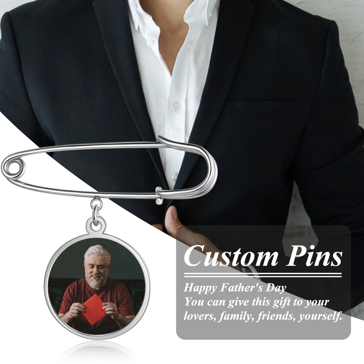 Personalized Rhodium Plated Custom Photo Pins