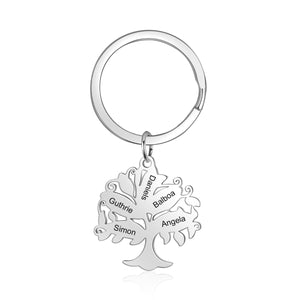 Personalized Stainless Steel Family Tree Custom Name Keychain