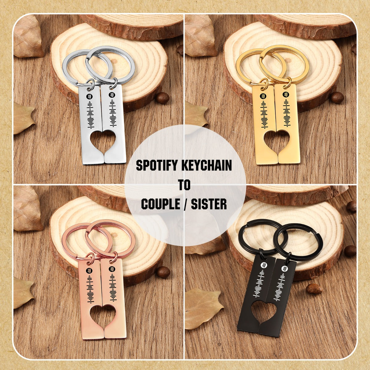 2 PC Heart Personalized Scannable Song Code Keychain Set