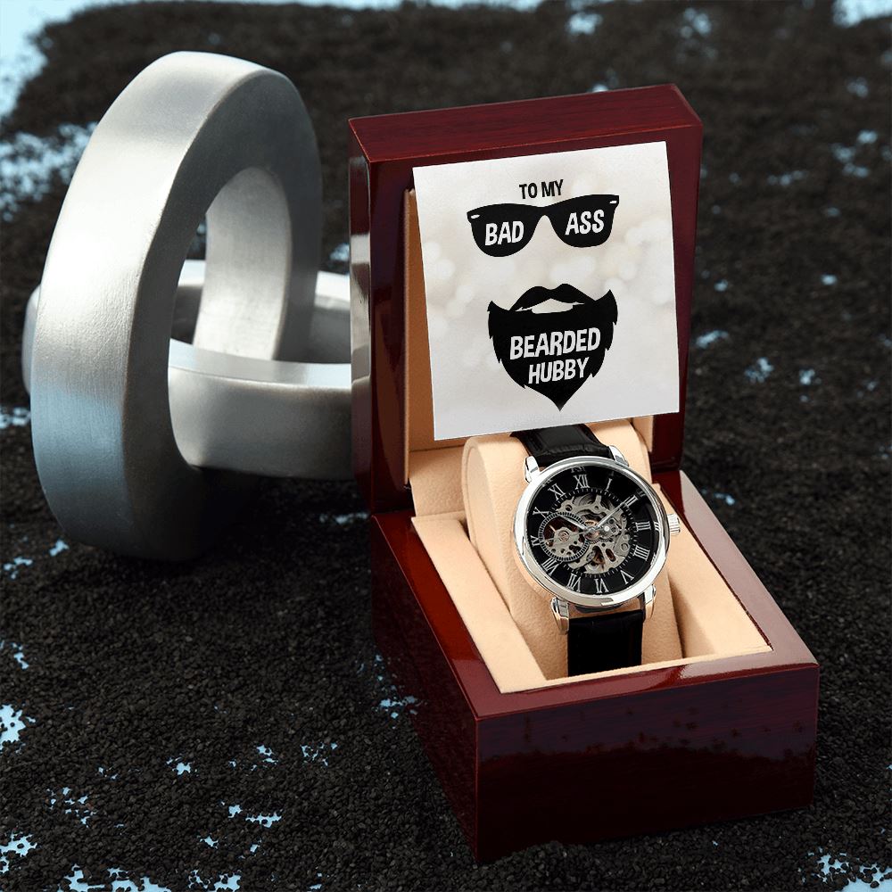 Gift for Bad Ass Bearded Hubby - Men's Openwork Watch