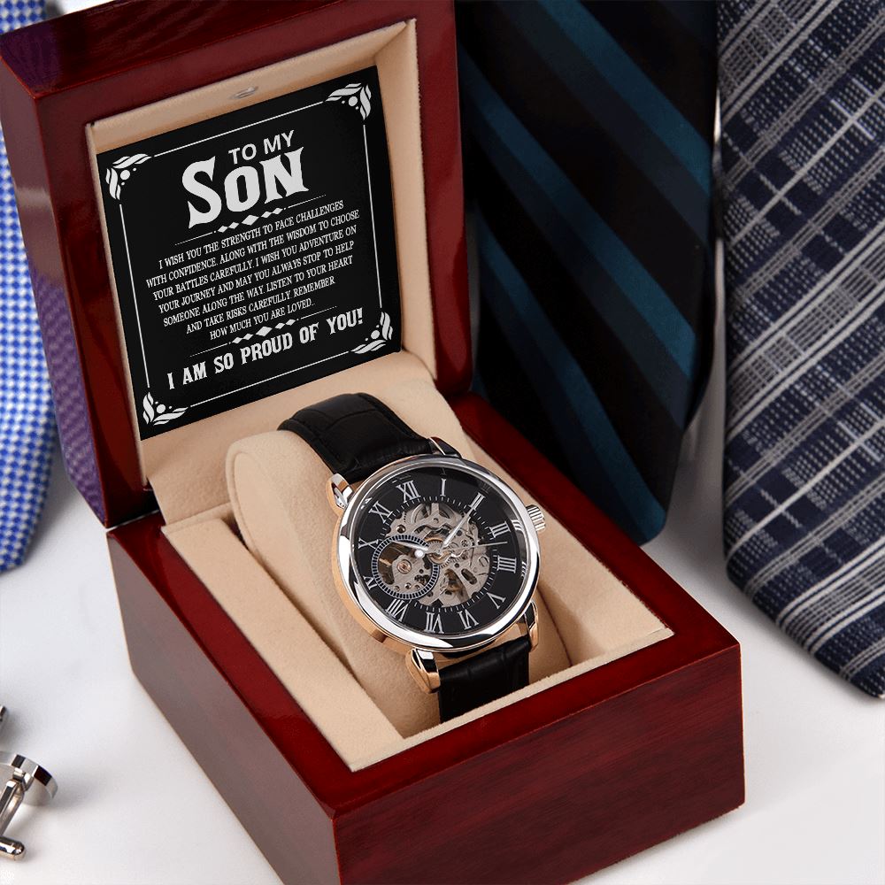 Gift for Son - Wish for Strength - Men's Openwork Watch
