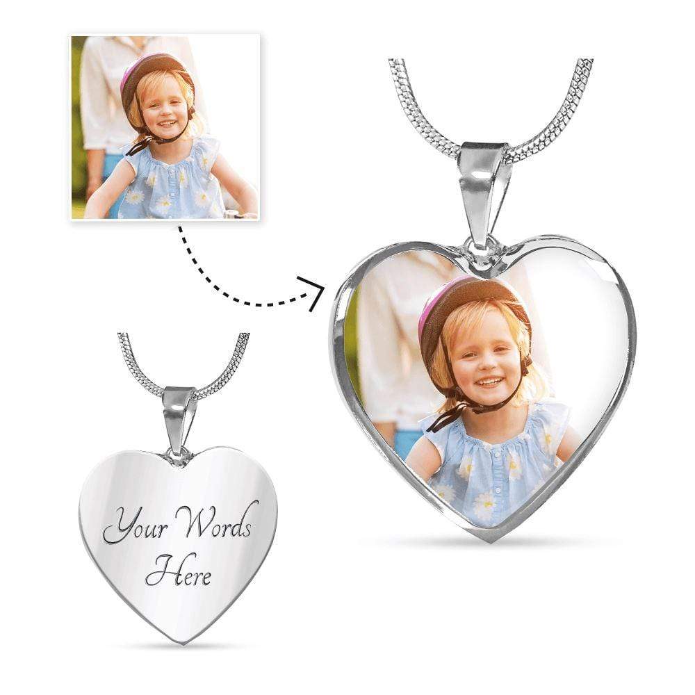 Heart Photo Upload Necklace Jewelry ShineOn Fulfillment Luxury Necklace (Silver) Yes 