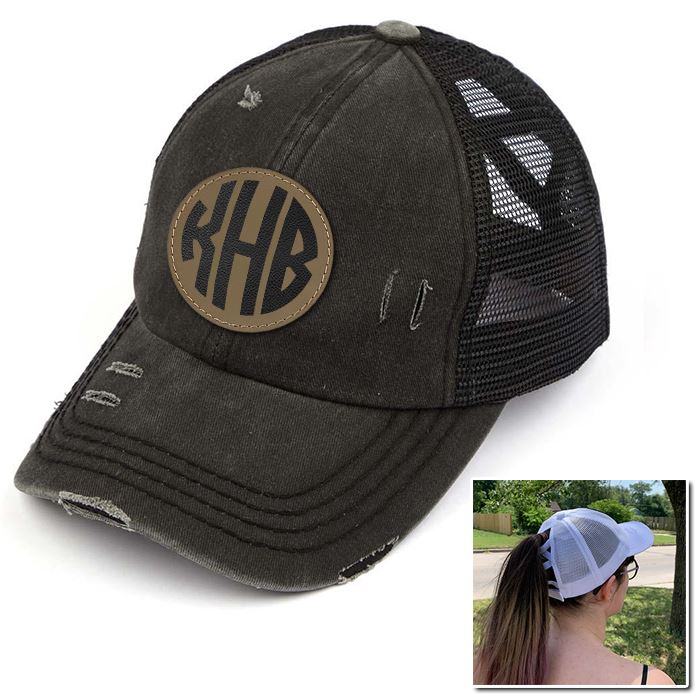 Personalized Monogram (Leather Patch) Ponytail Premium Hat