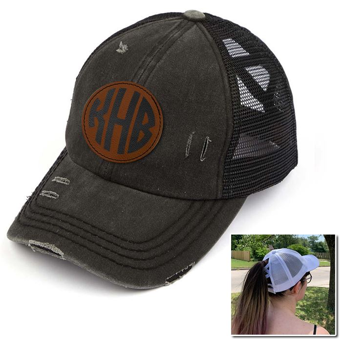 Personalized Monogram (Leather Patch) Ponytail Premium Hat