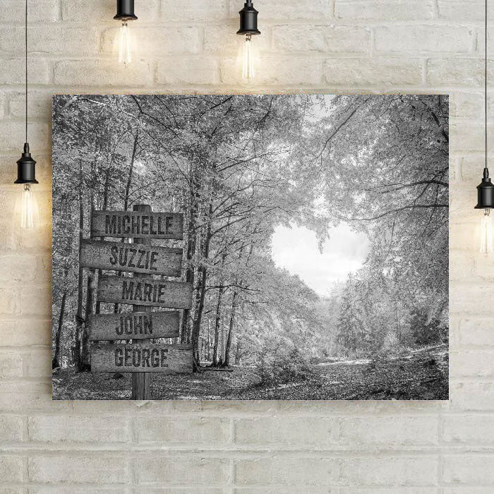 Heart And Fall Leaves Personalized B&W Premium Canvas