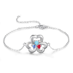 925 Sterling Silver Heart Birthstone Bracelet with Names