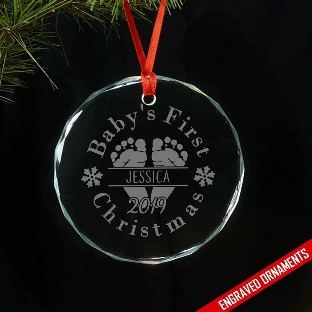 Baby's First Christmas (CUSTOM) Premium Engraved Glass Ornament ZLAZER Circle Ornament 