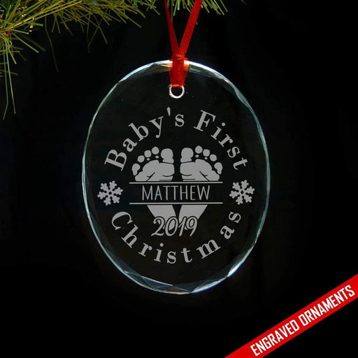 Baby's First Christmas (CUSTOM) Premium Engraved Glass Ornament ZLAZER Oval Ornament 