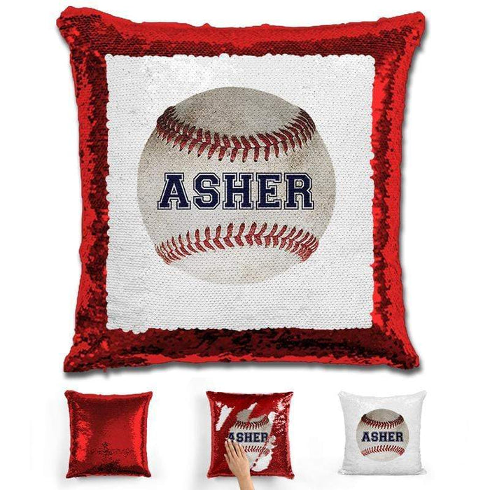 Baseball Personalized Magic Sequin Pillow Pillow GLAM Red 