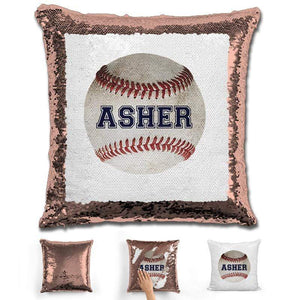 Baseball Personalized Magic Sequin Pillow Pillow GLAM Rose Gold 