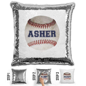 Baseball Personalized Magic Sequin Pillow Pillow GLAM Silver 