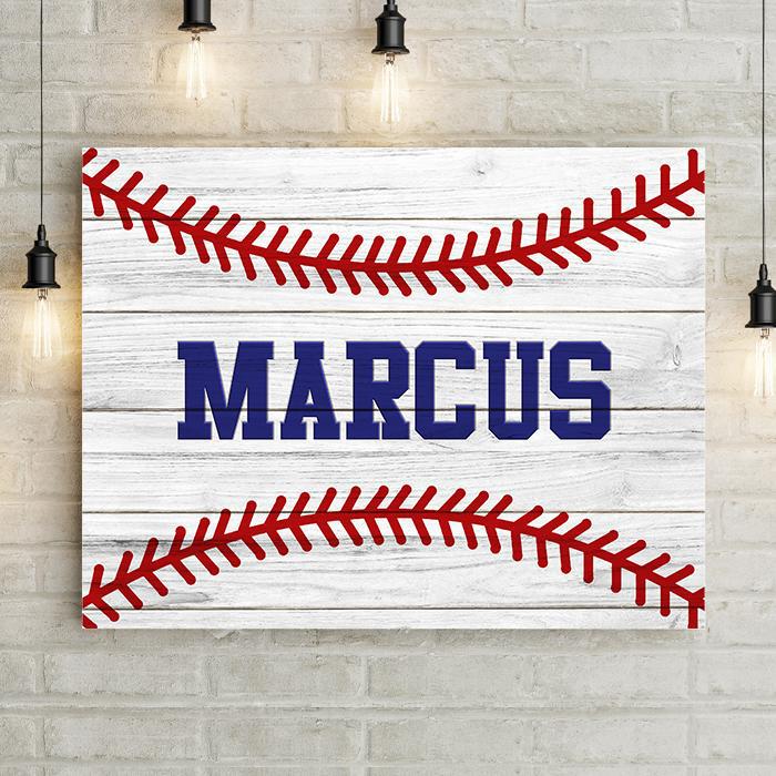 Baseball Laces Distressed Wood Personalized Premium Canvas Bedroom Decor