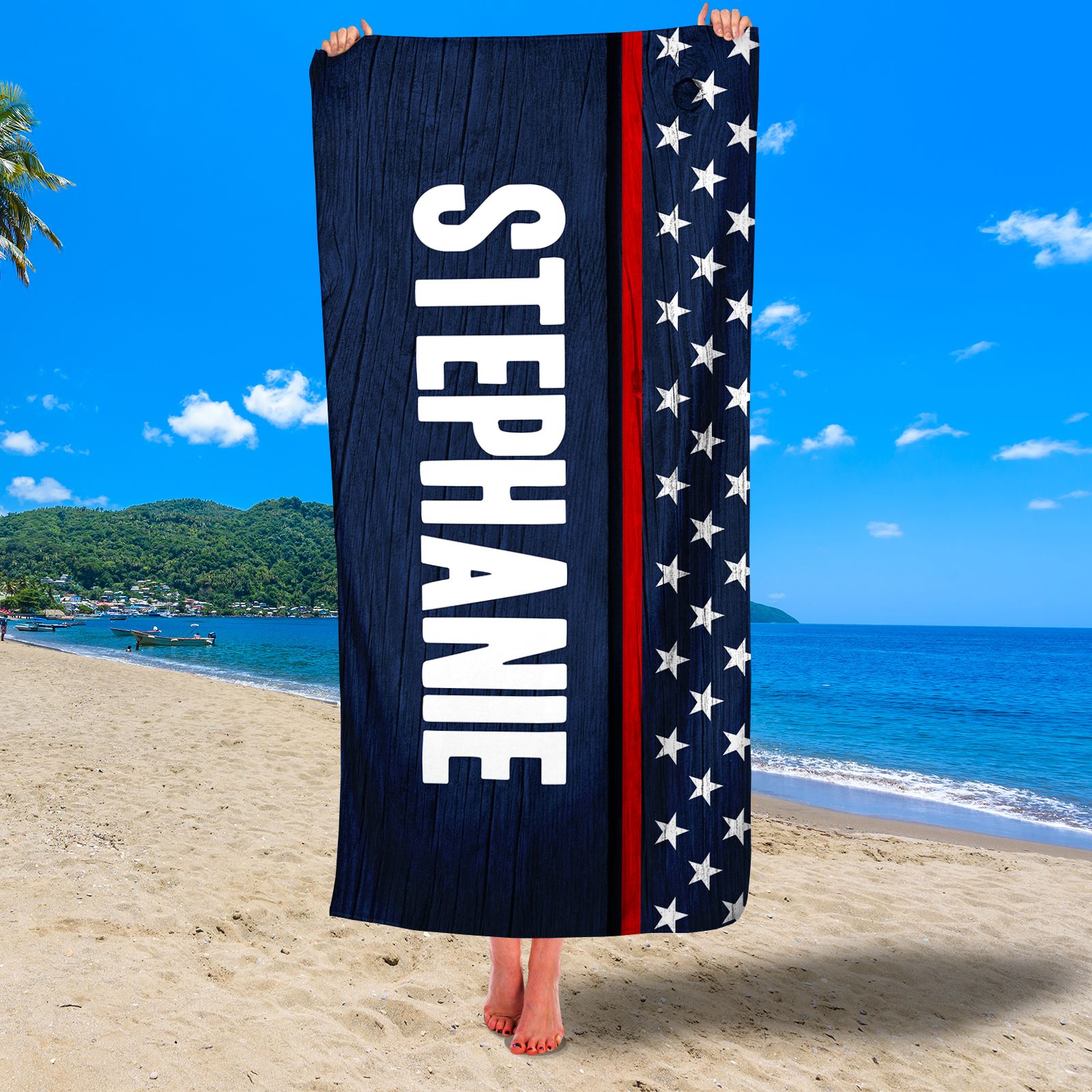 Patriotic Blue On Wood Premium Beach/Pool Towel