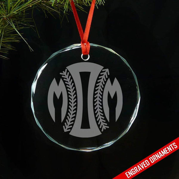 Softball Baseball Mom Premium Engraved Glass Ornament ZLAZER Circle Ornament 