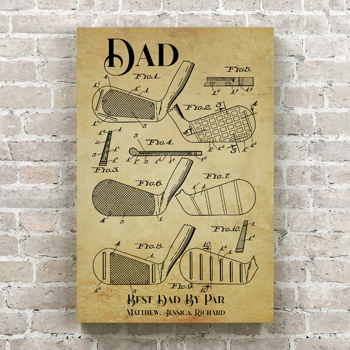 Best Dad By Par Golf Club Blueprint - Personalized Canvas Wall Art