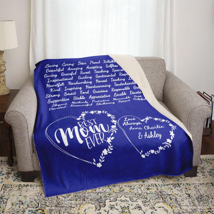 Best Mom Ever Words of Love Personalized Mom Throw Blankets