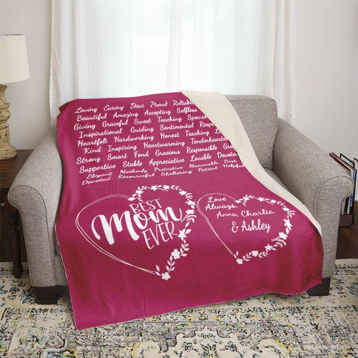 Best Mom Ever Words of Love Personalized Mother's Day Throw Blankets -  LemonsAreBlue
