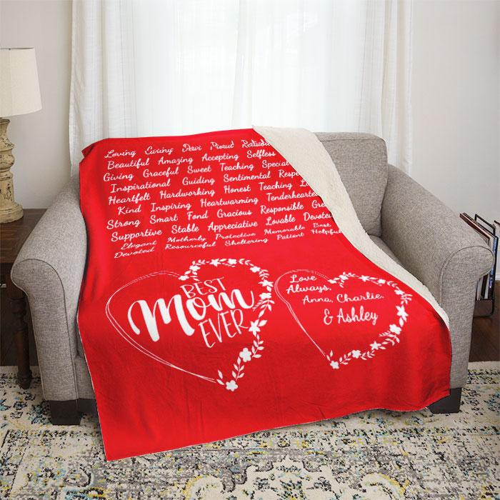 Best Mom Ever Words of Love Personalized Mom Throw Blankets