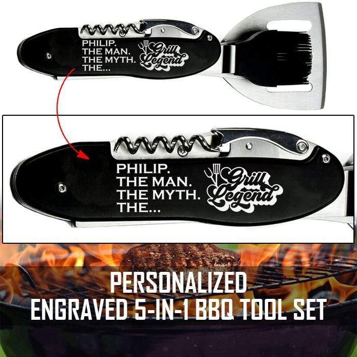 5 in 1 Personalized "The Grill Legend" BBQ/Grilling Set BBQ Nocturnal Coatings Black 10.5" BBQ/Grill Set 