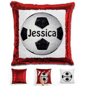 Soccer Personalized Magic Sequin Pillow Pillow GLAM Red Black 