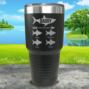 Daddy Shark (CUSTOM) With Child's Name Engraved Tumblers Tumbler Southland 30oz Tumbler Black 