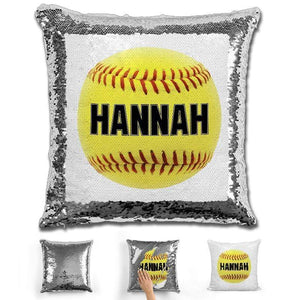 Softball Personalized Magic Sequin Pillow Pillow GLAM Silver Black 