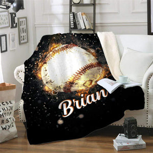 Fire Baseball Personalized Blankets