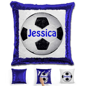 Soccer Personalized Magic Sequin Pillow Pillow GLAM Blue Dark Blue 