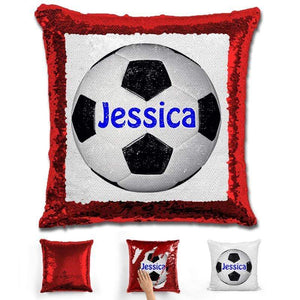 Soccer Personalized Magic Sequin Pillow Pillow GLAM Red Dark Blue 