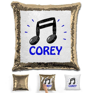Music Note Personalized Magic Sequin Pillow Pillow GLAM Gold Blue 