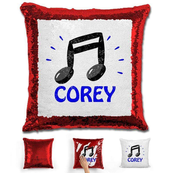 Music Note Personalized Magic Sequin Pillow Pillow GLAM Red Blue 