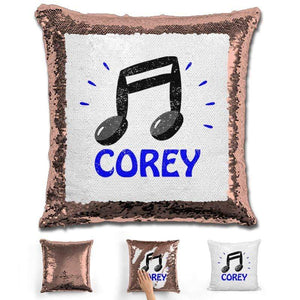Music Note Personalized Magic Sequin Pillow Pillow GLAM Rose Gold Blue 