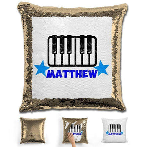 Piano Personalized Magic Sequin Pillow Pillow GLAM Gold Blue 