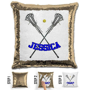 Lacrosse Personalized Magic Sequin Pillow Pillow GLAM Gold Dark Blue 
