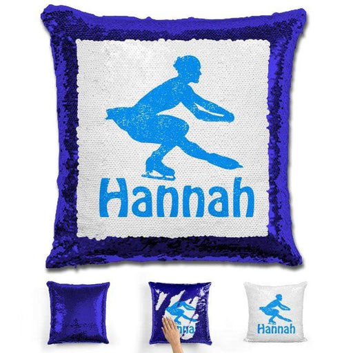 Figure Skater Personalized Magic Sequin Pillow Pillow GLAM Blue Light Blue 