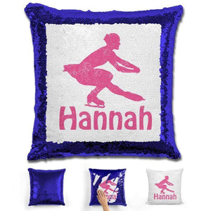 Figure Skater Personalized Magic Sequin Pillow Pillow GLAM Blue Pink 