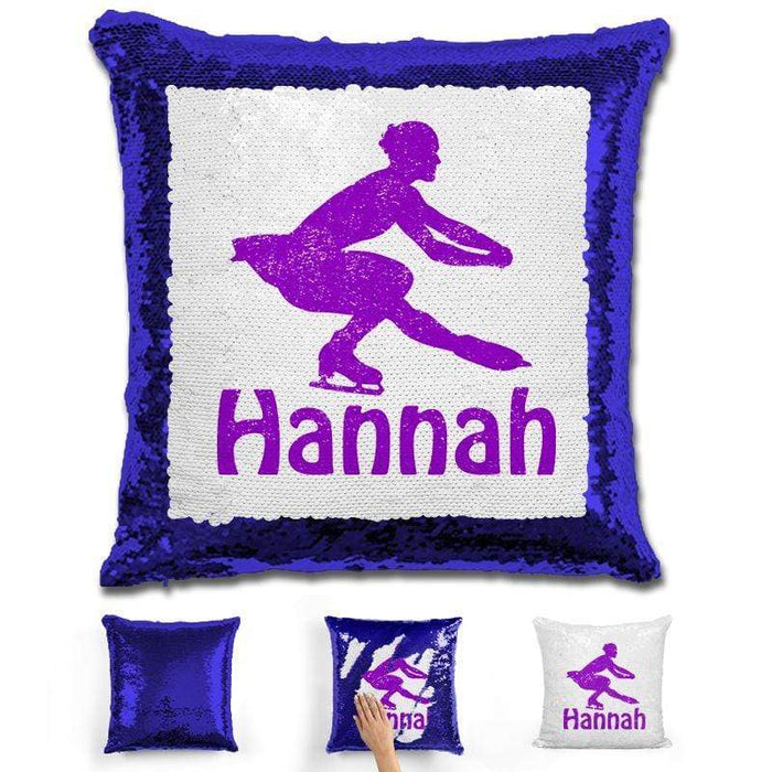 Figure Skater Personalized Magic Sequin Pillow Pillow GLAM Blue Purple 