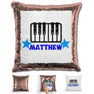 Piano Personalized Magic Sequin Pillow Pillow GLAM Rose Gold Blue 
