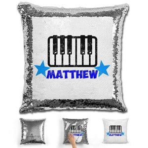 Piano Personalized Magic Sequin Pillow Pillow GLAM Silver Blue 