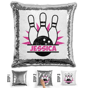 Bowling Magic Sequin Pillow Pillow GLAM Silver Pink 
