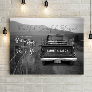 Personalized Vintage Truck Broken Road Quote Canvas Print with Names