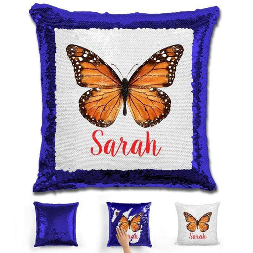 Butterfly Personalized Magic Sequin Pillow Pillow GLAM Blue 