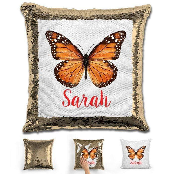 Butterfly Personalized Magic Sequin Pillow Pillow GLAM Gold 