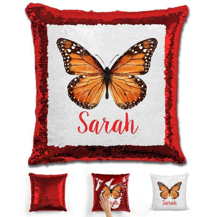 Butterfly Personalized Magic Sequin Pillow Pillow GLAM Red 