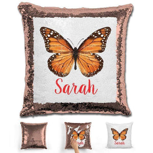 Butterfly Personalized Magic Sequin Pillow Pillow GLAM Rose Gold 