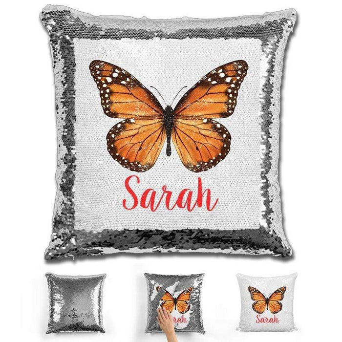 Butterfly Personalized Magic Sequin Pillow Pillow GLAM Silver 